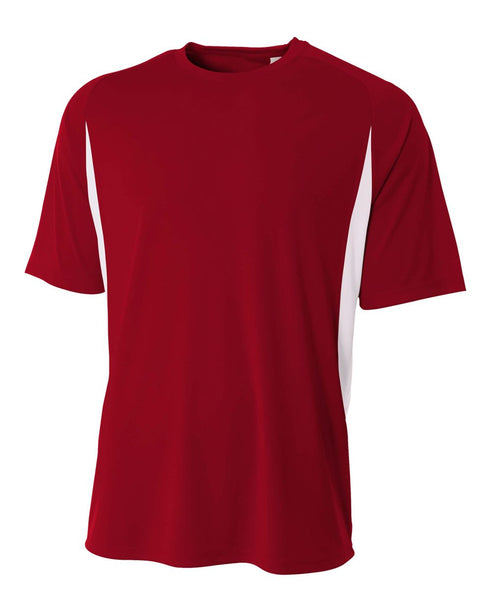 A4 Cooling Performance Color Blocked Short Sleeve Crew, Sizes 2XL-4XL (N3181), Color 'Cardinal/White'